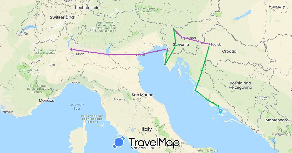 TravelMap itinerary: driving, bus, train, boat in Croatia, Italy, Slovenia (Europe)